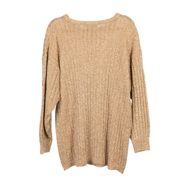 Gold Metallic VTG Sweater L Stretch Long Tunic New Years Eve Sparkle Party Crew - Picture 5 of 5